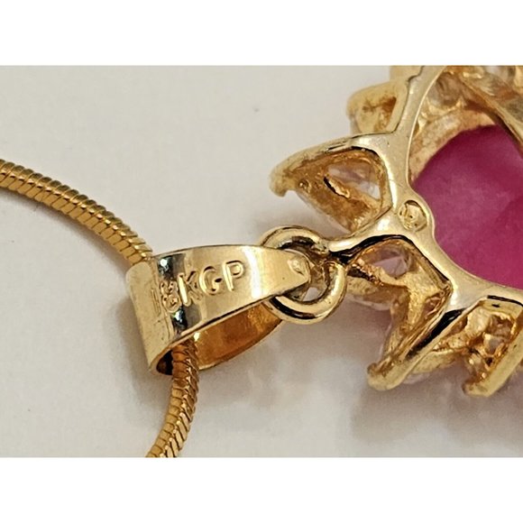 18k Gold Plated Ruby & Clear Cubic Zirconia CZ Pendant Necklace - Picture 10 of 13